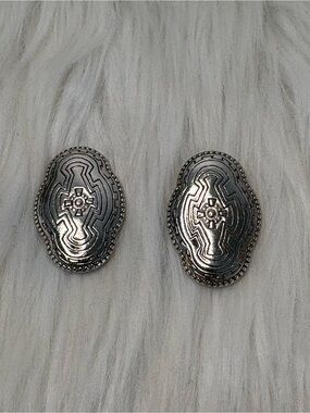 Source Unknown Silver-Tone Tribal Shield Earrings